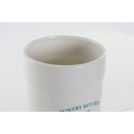 DKD Home Decor Bote Utensilios de Cocina Dolomita Blanco y Verde 12.5x12.5x17.5 cm Apto Lavavajillas Microondas