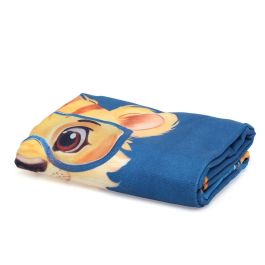 Kiokids Toalla de Playa y Piscina para Bebé Microfibra Azul con Animales. Secado Rápido, Súper Absorbente, 75x150 cm, con Bolsa de Transporte.