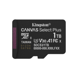 Kingston SDCS3/1TBSP Tarjeta microSDXC Canvas Select Plus 1TB A1 U3 V30 150MB/s para Grabación 4K y Apps Android Precio: 85.49999997. SKU: B16XB9BLMZ