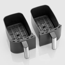Severin FR 2453 Freidora de Aire Caliente Doble 3.25L con 1.3kg Capacidad y Temperatura de 80°C a 200°C, Negro/Plata