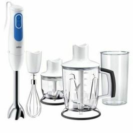 Braun MQ3045WH Batidora de mano, 2 picadores, accesorio licuadora 1.25L, vaso medidor 600ml, PowerBell Plus, Anti-salpicaduras - Blanco y azul Precio: 77.95000048. SKU: S7112975