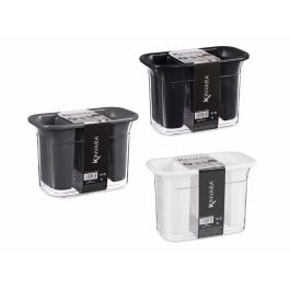 Kinvara Escurrecubiertos Plástico Rectangular 2 Compartimentos Oscuro Blanco/Negro 20.5x11x14 cm (Set de 12)