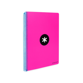 Antartik Cuaderno espiral A4 tapa dura 80 hojas 90gr cuadro 4mm con margen color rosa fluor