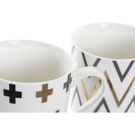 DKD Home Decor Taza Scandi Gres 410ml, Apto Microondas Lavavajillas, Negro Blanco Dorado, 9x9x13 cm, Pack 12 Unidades