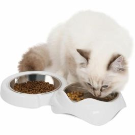 Catit AAAAO00427 Comedero Doble para Gatos PIXI con Cuencos Extraíbles de Acero Inoxidable, 2 x 200 ml, Blanco