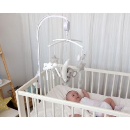 KioKids Móvil Musical para Cuna Elefante Gris con Nubes y Estrellas, Nana Relajante Mecanismo de Cuerda Colección Dolci Amici para Bebés +0 Meses