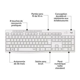 Pack Keyboard Mouse - Inalámbrico - Logitech - MK295 - SilentTouch - Teclado numérico - Teclado francés AZERTY - Blanco