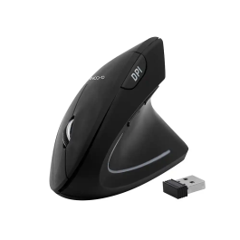 Q-connect Ratón Óptico Inalámbrico Ergonómico Vertical DPI 800/1200/1600 Pilas AAA Negro