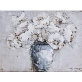 DKD Home Decor Cuadro Romántico Jarrón con Flores Lienzo y Pino Azul, Verde, Crema 120x90x3.8 cm Pack de 2 Unidades