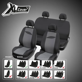 XLCOVER Fundas para Asientos de Coche AAAQG37659 - XL - Sin Aberturas - Compatibles Airbags - Asientos Delanteros, Reposacabezas y Trasero