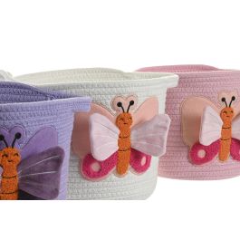 DKD Home Decor Cesta de Algodón Kids Lila Rosa Mariposa 25 x 20 x 25 cm (6 Unidades) para Almacenamiento Infantil