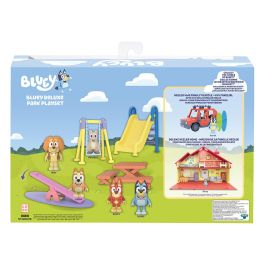 MOOSE 17136 Playset Bluey con 5 Figuras, Accesorios de Parque: Columpio, Tobogán, Balancín y Mesa Picnic - Edad +3 años