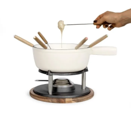 Livoo MEN426C Juego de Fondue Tradicional 2,6L para 6 Personas, Hierro Fundido Esmaltado, Apto para Todo Tipo de Fuegos, Incluye 6 Tenedores
