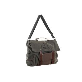 DKD Home Decor Bandolera Estilo Loft de Lienzo y Cuero Marrón Gris con Diseño Bicicleta, 48x37x10 cm