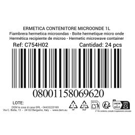 Dem Fiambrera Hermética 1L Rectangular para Microondas 18 x 12.5 x 7.5 cm (24 Unidades)