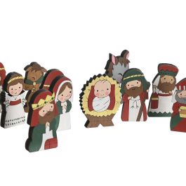 DKD Home Decor Nacimiento Navidad Tradicional Madera Rojo Rosa Set de 10 Piezas