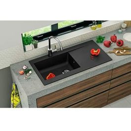Stradour LIERRA 1C 1000 Fregadero empotrado de Resina Negro 1 cubeta grande 100x50 cm desagüe incluido - Fabricación francesa
