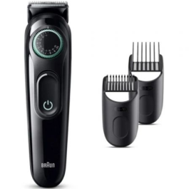 Braun BeardTrimmer Series 3 BT3411 - Recortadora de Barba Recargable con 50 min Autonomía, 40 Ajustes, Incluye 2 Peines y Cepillo, Negro/Verde