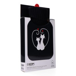 Edm Bolsa de Agua Caliente 2 L Gatos Enamorados con Funda de Lana 20x1.5x34.5 cm Negro/Blanco
