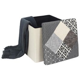 Home Deco Factory Caja-Puf Plegable Patchwork Asiento Extra Almacenamiento 38x38x38 cm