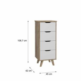 VANKKA Cómoda 4 Cajones - Acabado Roble y Blanco - L 45 x P 42 x H 108 cm - Con Patas