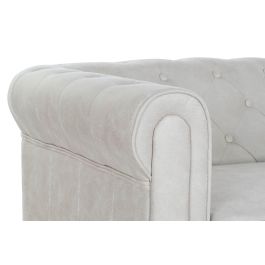 DKD Home Decor Sofá Vintage Capitoné Blanco Natural Poliéster Madera | Desmontable - Ancho 151 cm, Largo 80 cm, Alto 70 cm