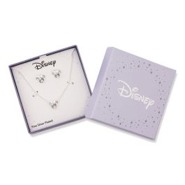 Disney Set Colgante Minnie Mouse y Pendientes a Juego Bañados en Plata con Cristales Transparentes