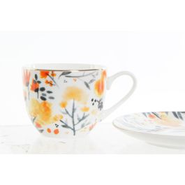 DKD Home Decor Taza Shabby de Porcelana Set de 2 Capacidad 90ml con Flores Multicolor y Azul, Apta Microondas y Lavavajillas