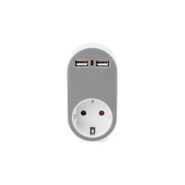 DIGITUS Adaptador Enchufe Universal con 2x USB-A Cargador de Pared para Móviles/Tablets, Gris/Blanco, Interior, IP20