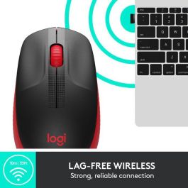 Logitech M190 Ratón Inalámbrico de Tamaño Completo, RF, Diseño Ergonómico para Manos Medianas-Grandes, Rojo, 18 Meses Batería, Seguimiento Preciso