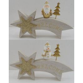 DKD Home Decor Adornos Decoración Navidad Moderna de Madera Blanco Dorado para Hogar - Juego de 4 Unidades (3x12.5x19.5 cm)