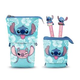 Disney Lilo y Stitch Estuche Portatodo Vertical Azul con Cremallera + 2 Bolígrafos de Gel Borrables Tinta Azul