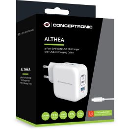 Conceptronic Cargador Pared Althea17W 67W Blanco Carga Simultánea hasta 3 Dispositivos