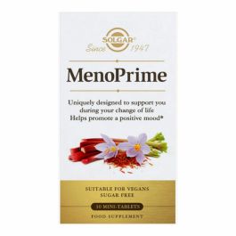 Solgar Meno Prime 30 Vcaps mini comprimidos: Apoyo Menopausia y Perimenopausia Natural, sin Hormonas, Azafrán y Ruibarbo.