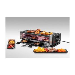 UNOLD Tischgrill Raclette Delice Basic 48760, para 8 personas, 2 placas antiadherentes desmontables, potencia 1200W, termostato ajustable, color negro y acero inoxidable