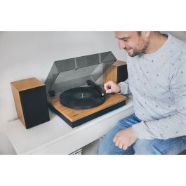 Lenco LS-300 Tocadiscos de Tracción por Correa Negro/Madera con Bluetooth y Altavoces Integrados, 33/45 RPM, Autostop