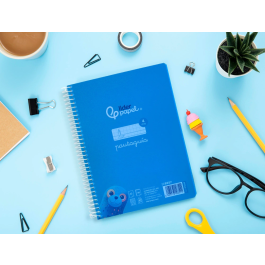 Liderpapel Cuaderno espiral A5 Pautaguía Tapa Plástico 80 Hojas 90gr Cuadro Pautado 4mm con Margen Color Azul