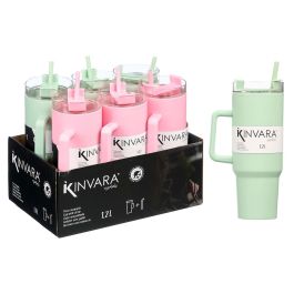 Kinvara Vaso Rosa Menta con Asa y Pajita, 1200 ml, Colores Surtidos (Rosa, Verde), 13.5x30x10 cm (12 Unidades) Kinvara Vaso Rosa Menta con Asa y Pajita, 1200 ml, Colores Surtidos (Rosa, Verde), 13.5x30x10 cm (12 Unidades)