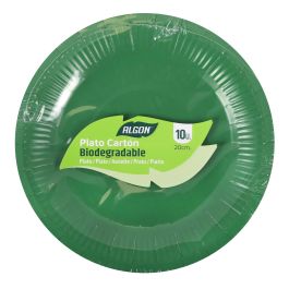 Set de 10 platos de cartón verde soja 20 cm Algon (36 Cajas) Set de 10 platos de cartón verde soja 20 cm Algon (36 Cajas)