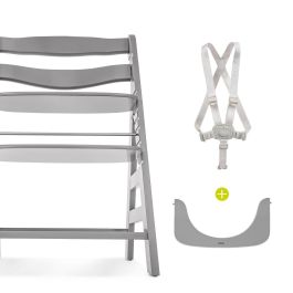 HAUCK Alpha + Silla alta de madera escalable para bebé - Asiento y reposapiés ajustables, arnés 5 puntos, gris