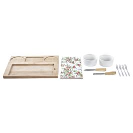 DKD Home Decor Tabla Aperitivo para Navidad Tradicional de Bambú y Gres, Set de 10, Colores Rojo Natural Blanco - 20 x 3.5 x 24.5 cm