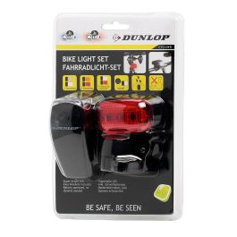 Dunlop Conjunto de 2 linternas de bicicleta, delantera y trasera, 2 funciones delantera, 3 trasera, 1 LED, pilas AAA no incluidas Dunlop Conjunto de 2 linternas de bicicleta, delantera y trasera, 2 funciones delantera, 3 trasera, 1 LED, pilas AAA no incluidas