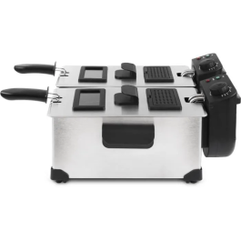 HKoenig DFX600 Freidora Doble Sartén 2x3L 6L 3600W Acero Inoxidable con Termostatos Independientes Cestas Extraíbles Filtros Antiolor