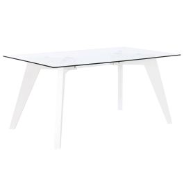 Mesa de Comedor DKD Home Decor Blanco Transparente Cristal Madera MDF 160 x 90 x 75 cm Mesa de Comedor DKD Home Decor Blanco Transparente Cristal Madera MDF 160 x 90 x 75 cm