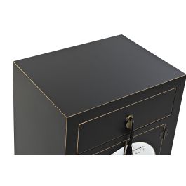 DKD Home Decor Mesita de Noche Oriental Masako Negra y Blanca con 1 Cajón y 2 Puertas 36 x 66 x 45 cm