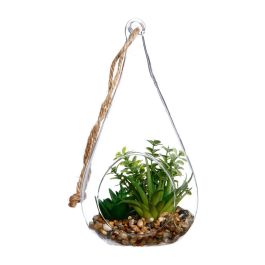 Atmosphera Jarrón de cristal colgante con planta decorativa 10x19,5cm, PVC/cristal, colores/modelos surtidos
