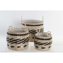 Cesta Colonial DKD Home Decor Natural Negro 30 x 25 x 30 cm Set de 3