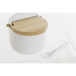 DKD Home Decor Azucarero Basicos Porcelana Bambu Blanco Natural 9 x 9.2 x 10.5 cm (4 Unidades)