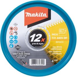 Makita E-17120-12 Disco de corte recto para Metal y Acero Inoxidable 125x1.0mm, 12 piezas