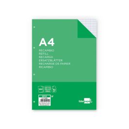 Recambio Liderpapel A4 100 Hojas 60 gr-M2 Cuadro 4 mm Con Margen 4 Taladros